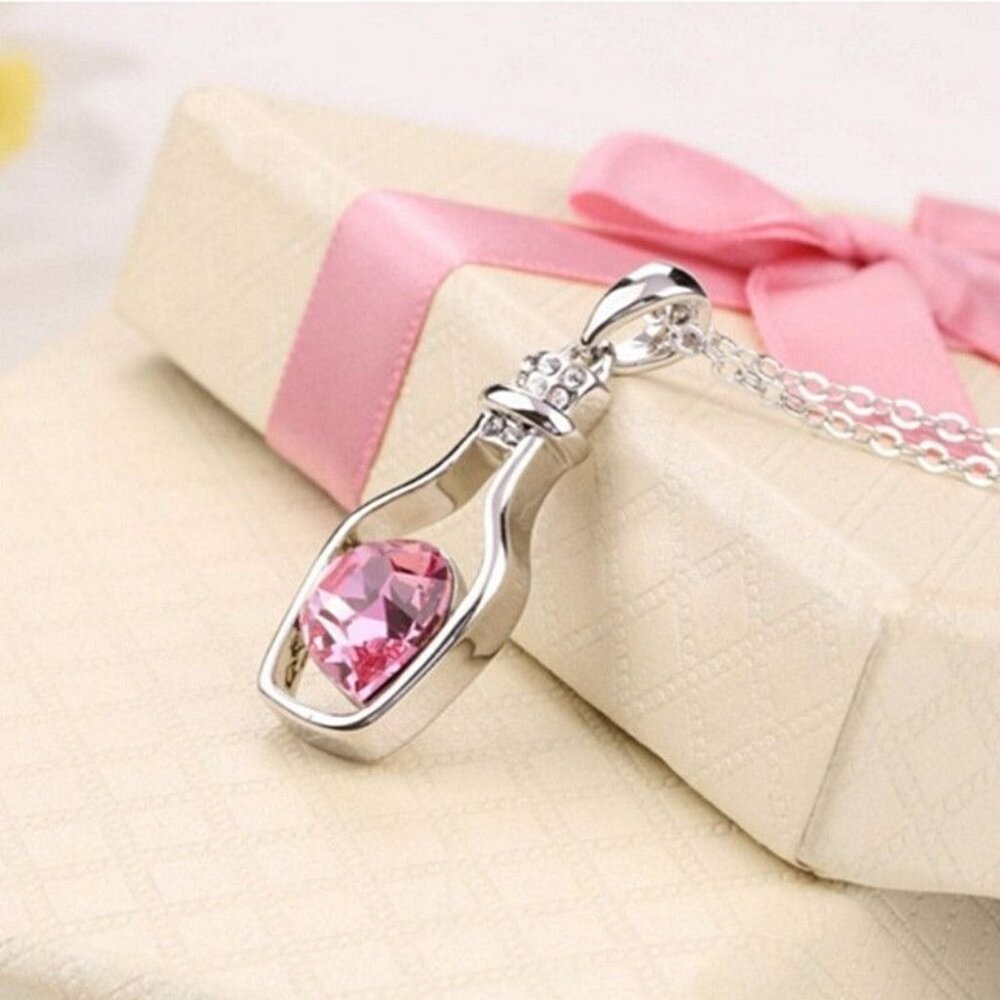Callie Heart Message Bottle Charm Pendant Necklace Pink Gift Packaged - Picture 3 of 8